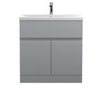 Hudson Reed Urban Satin Grey Floor Standing 2 Door 1 Drawer Vanity Unit And Basin With Silent Close, 850 X 810 X 390