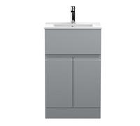 Hudson Reed Urban Floor Standing Single Drawer 2 Door Vanity Unit and Minimalist Ceramic Basin | Satin Grey | MDF | 500mm
