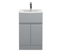Hudson Reed Urban Satin Grey Floor Standing 2Door 1 Drawer Vanity Unit And Curved Ceramic Basin With Silent Close, 840 X 510 X 440