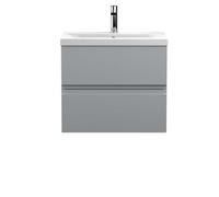 Hudson Reed Urban Satin Grey Wall Hung 2 Drawer Vanity Unit And Basin With Silent Close, 540 X 610 X 390