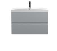 Hudson Reed Urban Satin Grey Wall Hung 2 Drawer Vanity Unit And Mid-Edge Basin With Silent Close, 540 X 810 X 390