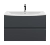 Hudson Reed Urban Satin Wall Hung 2 Drawer Vanity Unit and Curved Ceramic Basin | Soft Black | MFC | 800mm
