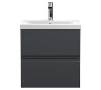 Hudson Reed Urban Satin Wall Hung 2 Drawer Vanity Unit and Mid Edge Ceramic Basin | Soft Black | MFC | 500mm