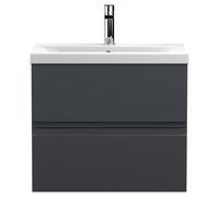 Hudson Reed URB1404A Urban Modern Bathroom Wall Hung 2 Drawer Bathroom Vanity Unit & Mid-Edge Ceramic Basin, 600mm, Soft Black