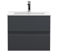 Hudson Reed Urban Wall Hung 2 Drawer Vanity & Minimalist Ceramic Basin, 600Mm - Soft Black