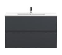 Hudson Reed Urban Wall Hung 2 Drawer Vanity & Minimalist Ceramic Basin, 800Mm - Soft Black