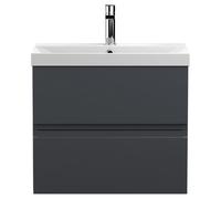 Hudson Reed Urban Wall Hung 2 Drawer Vanity & Thin-edge Ceramic Basin, 600Mm - Soft Black