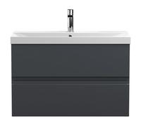 Hudson Reed Urban Wall Hung 2 Drawer Vanity Unit with 50mm Profile Basin | Soft Black | MFC | 800mm