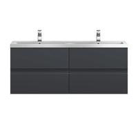 Hudson Reed Urban Satin Wall Hung 2 Drawer Vanity Unit and Twin Ceramic Basins | Soft Black | MFC | 600mm