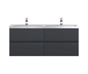 Hudson Reed Urban Satin Wall Hung 2 Drawer Vanity Unit and Twin Polymarble Basins | Soft Black | MFC | 600mm