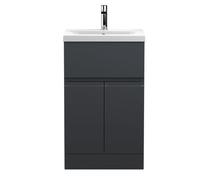 Hudson Reed Urban Soft Black Floor Standing 2 Door 1 Drawer Vanity Unit And Basin With Silent Close, 850 X 510 X 390