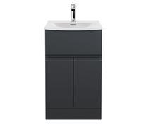 Hudson Reed Urban Floor Standing 2 Door 1 Drawer Vanity Unit With Curved Basin, Durable Modern Vanity Unit In Soft Black, 500mm