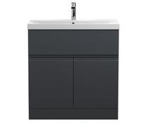 Hudson Reed Urban Floor Standing 2 Door 1 Drawer Vanity Unit With Thin-Edge Basin, Modern Vanity Unit In Soft Black, 800mm