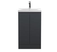 Hudson Reed Urban Soft Black Floor Standing 2 Door Vanity Unit And Ceramic Basin With Silent Close, 850 X 510 X 390
