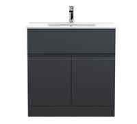 Hudson Reed Urban Soft Black Floor Standing 2 Door Vanity Unit And Ceramic Basin With Silent Close, 828 X 810 X 390