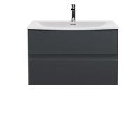 Hudson Reed URB1406G Urban Modern Bathroom Wall Hung 2 Drawer Bathroom Vanity Unit & Curved Ceramic Basin, 800mm, Soft Black