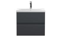 Nuie Hudson Reed Urban Wall Hung 2 Drawer Vanity Unit With Mid-Edge Ceramic Basin, Modern Bathroom Furniture In Soft Black, 600mm
