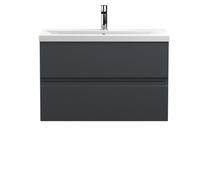 Hudson Reed URB1406A Urban Modern Bathroom Wall Hung 2 Drawer Bathroom Vanity Unit & Mid-Edge Ceramic Basin, 800mm, Soft Black