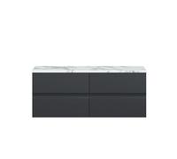 Hudson Reed Urban Satin Wall Hung 2 Drawer Vanity Unit with Carrera Marble Worktop | Soft Black | MFC | 600mm