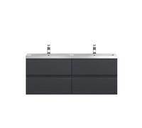 Nuie Hudson Reed Urban Wall Hung 4 Drawer Vanity Unit With Double Polymarble Basin, Modern Bathroom Furniture In Soft Black, 1200mm