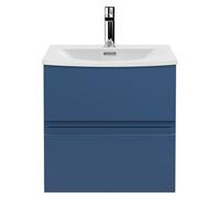 Hudson Reed Urban Wall Hung 2 Drawer Vanity Unit and Curved Ceramic Basin | Satin Blue | MDF | 500mm