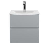 Hudson Reed URB202G Urban Modern Bathroom Wall Hung 2 Soft Close Drawers Vanity Unit with Round Ceramic Basin with 30mm Profile, 500mm, Satin Grey