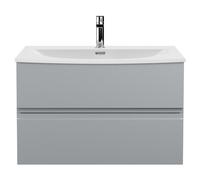 Hudson Reed URB206G Urban Modern Bathroom Wall Hung 2 Soft Close Drawers Vanity Unit with Round Ceramic Basin with 30mm Profile, 800mm, Satin Grey