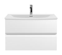 Nuie Hudson Reed Urban Wall Hung 2 Drawer Vanity Unit With Curved Ceramic Basin, Modern Bathroom Furniture In Satin White, 800mm