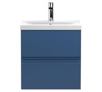 Hudson Reed Urban Wall Hung 2 Drawer Vanity Unit and Mid Edge Ceramic Basin | Satin Blue | MDF | 500mm