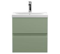 Hudson Reed Urban Wall Hung 2 Drawer Vanity Unit and Mid Edge Ceramic Basin | Satin Green | MDF | 500mm