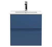 Hudson Reed Urban Wall Hung 2 Drawer Vanity Unit and Minimalist Ceramic Basin | Satin Blue | MDF | 500mm