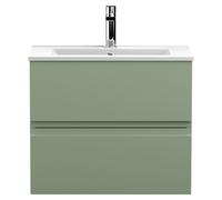 Hudson Reed Urban Wall Hung 2 Drawer Vanity Unit and Minimalist Ceramic Basin | Satin Green | MDF | 600mm