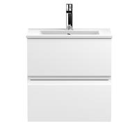 Hudson Reed Urban Wall Hung 2 Drawer Vanity Unit and Minimalist Ceramic Basin | Satin White | MDF | 500mm