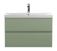 Hudson Reed Urban Wall Hung 2 Drawer Vanity Unit and Thin Edge Ceramic Basin | Satin Green | MDF | 800mm