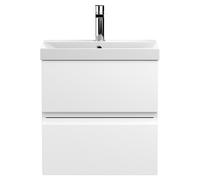 Hudson Reed Urban Wall Hung 2 Drawer Vanity Unit and Thin Edge Ceramic Basin | Satin White | MDF | 500mm