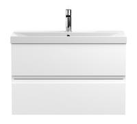 Hudson Reed Urban Wall Hung 2 Drawer Vanity Unit and Thin Edge Ceramic Basin | Satin White | MDF | 800mm