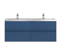 Hudson Reed Urban Wall Hung 2 Drawer Vanity Unit and Twin Ceramic Basins | Satin Blue | MDF | 600mm