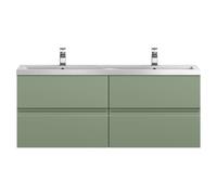 Hudson Reed Urban Wall Hung 2 Drawer Vanity Unit and Twin Ceramic Basins | Satin Green | MDF | 600mm