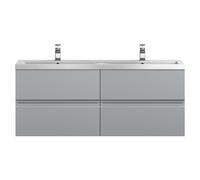 Hudson Reed Urban Wall Hung 2 Drawer Vanity Unit and Twin Ceramic Basins | Satin Grey | MDF | 600mm