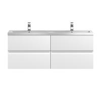 Hudson Reed Urban Wall Hung 2 Drawer Vanity Unit and Twin Ceramic Basins | Satin White | MDF | 600mm
