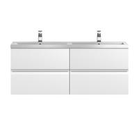 Hudson Reed Urban Wall Hung 2 Drawer Vanity Unit and Twin Polymarble Basins | Satin White | MDF | 600mm