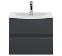 Hudson Reed URB1404G Urban Modern Bathroom Wall Hung 2 Drawer Bathroom Vanity Unit & Curved Ceramic Basin, 600mm, Soft Black