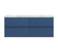 Hudson Reed Urban Wall Hung 4 Drawer Vanity Unit with Bellato Grey Laminate Worktop | Satin Blue | MFC | 1200mm