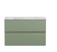 Hudson Reed Urban Wall Hung 2 Drawer Vanity Unit with Bellato Grey Worktop | Satin Green | MDF | 800mm