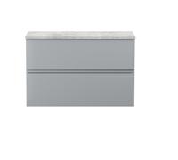 Nuie Hudson Reed Urban Wall Hung Countertop Basin Unit, 2 Soft Close Drawers Vanity Unit And Bellato Grey Worktop In Satin Grey, 800mm