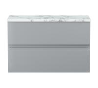 Hudson Reed URB206LCM Urban Modern Bathroom Wall Hung 2 Soft Close Drawer Vanity Unit and Carrera Marble Laminate Worktop, 800mm, Satin Grey