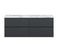 Hudson Reed Urban Wall Hung 2 Drawer Vanity Unit with Carrera Marble Worktop | Satin Soft Black | MFC | 600mm