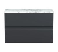 Hudson Reed Urban Wall Hung 2 Drawer Vanity Unit with Carrera Marble Worktop | Satin Soft Black | MFC | 800mm