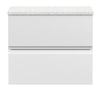 Hudson Reed URB104LCM Urban Modern Bathroom Wall Hung 2 Soft Close Drawer Vanity Unit and Carrera Marble Laminate Worktop, 600mm, Satin White