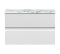 Hudson Reed URB106LCM Urban Modern Bathroom Wall Hung 2 Soft Close Drawer Vanity Unit and Carrera Marble Laminate Worktop, 800mm, Satin White